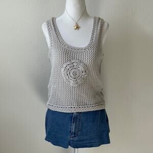 sheer cream boho crochet knit floral tank